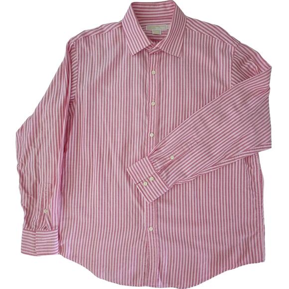 MICHAEL Michael KORS Red and Pink Striped Button Up Dress Shirt Men's Size XL - Picture 1 of 6